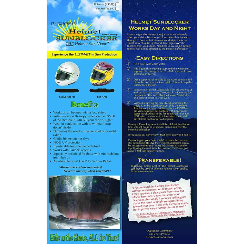 Universal Helmet Sunblocker